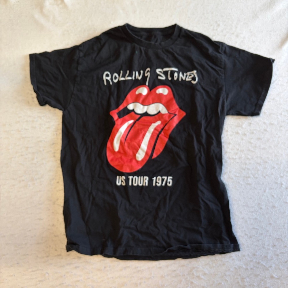 Rolling Stones Graphic T-Shirt Mens Medium Black US Tour 1975 Short Sleeve